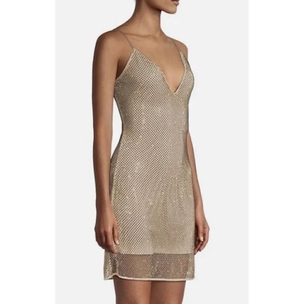 Ramy Brook Authentic Lila New Gold Beige Crystal Party Tank Mini Dress 4 Small